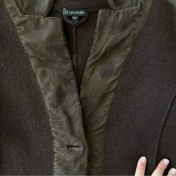 Eileen Fisher Wool and Lamb Leather Blazer Jacket, Brown, Size Large - Picture 11 of 12